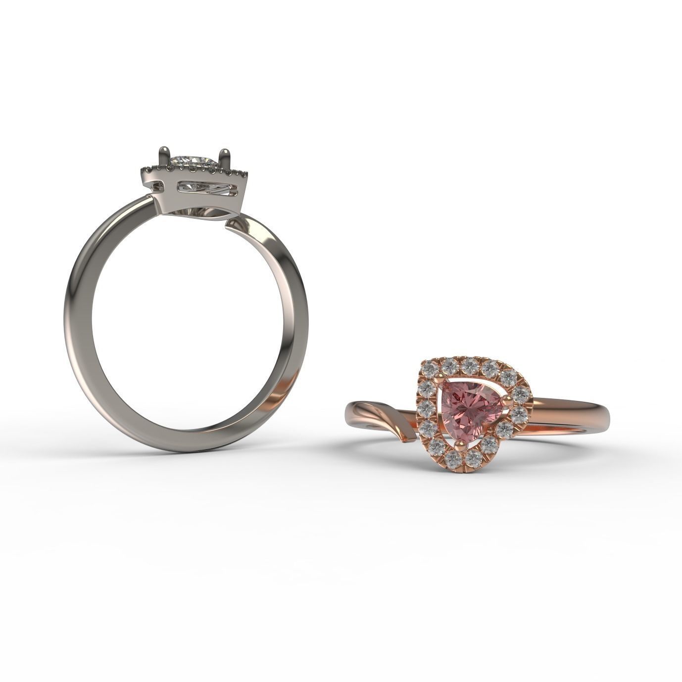 Heart Shaped Engagement Ring 3D print model_3