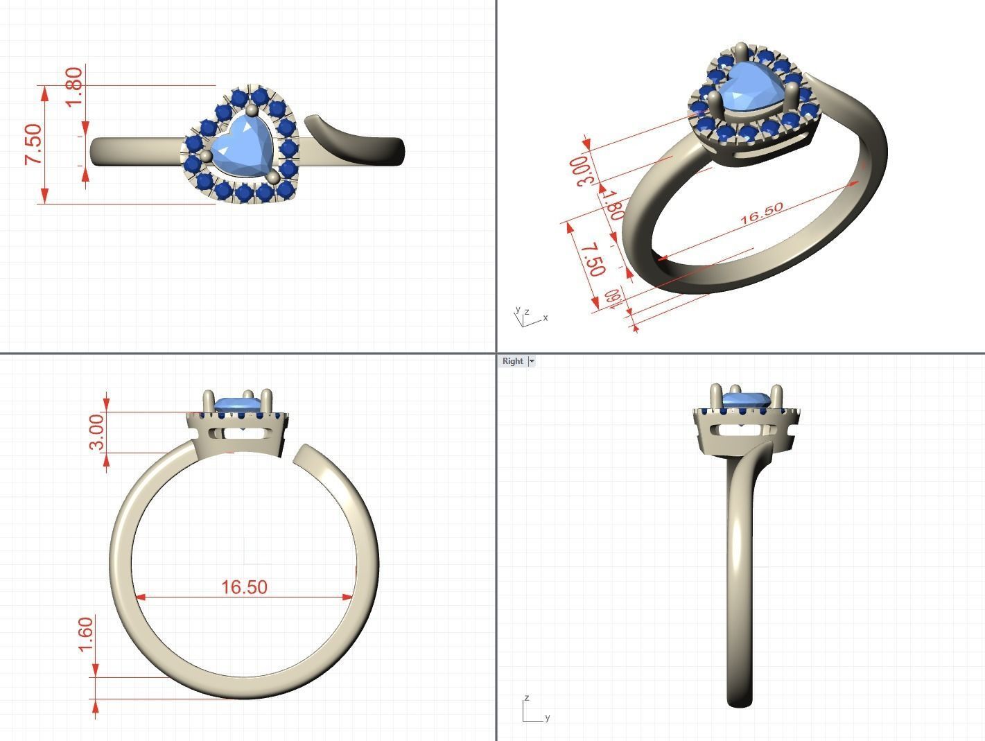Heart Shaped Engagement Ring 3D print model_1