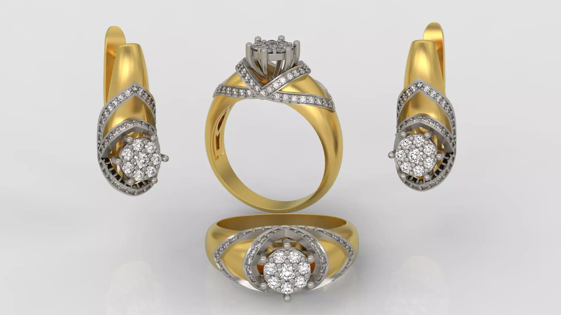 Ring and Earrings Diamond jewelry set 3d print modelC18 3D print model_0