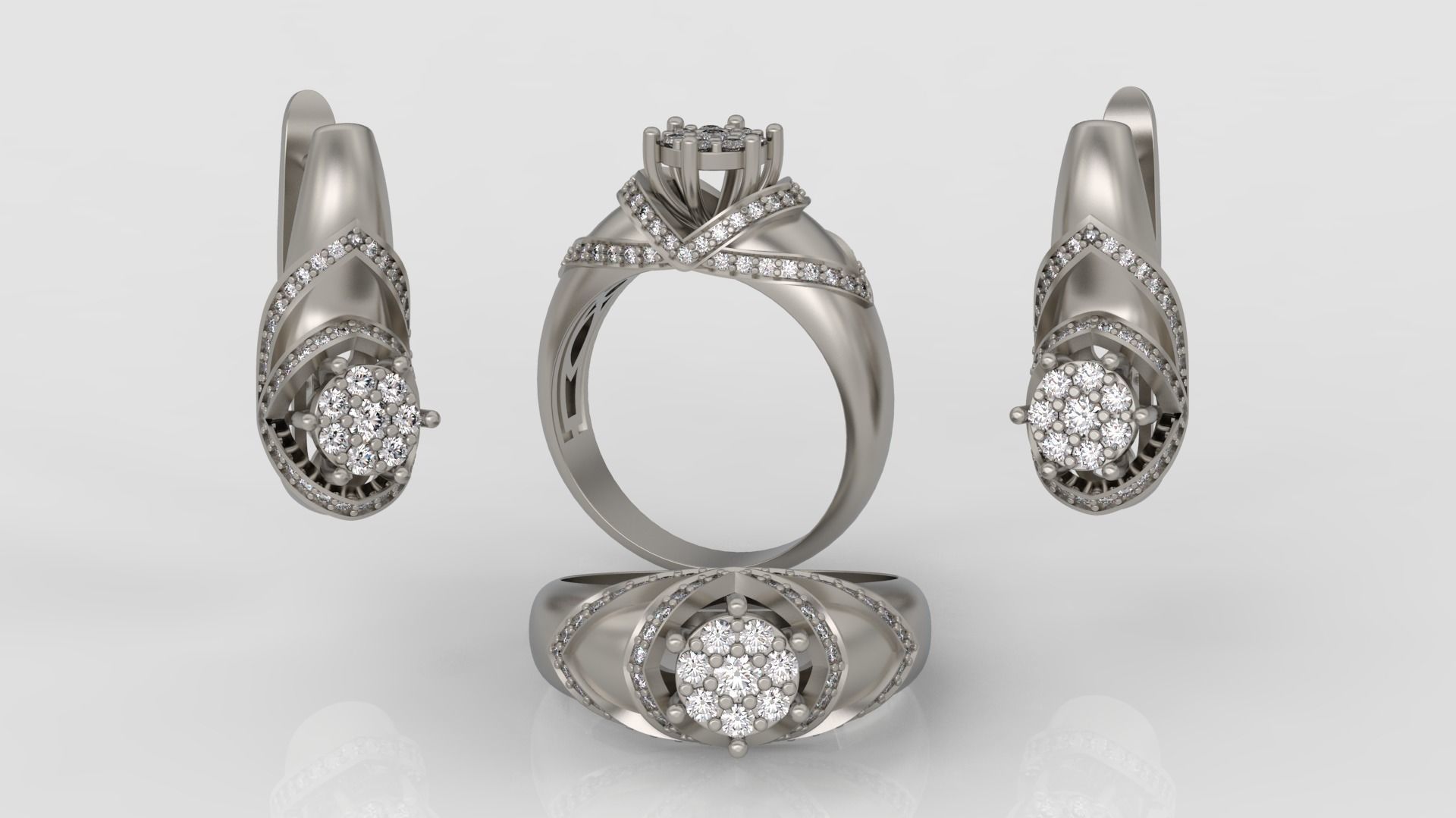 Ring and Earrings Diamond jewelry set 3d print modelC18 3D print model_1