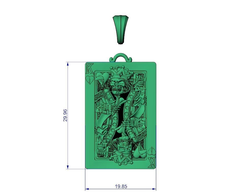 Pendant Playing Card Undead King of Hearts with Skulls in Crown 3D print model_11