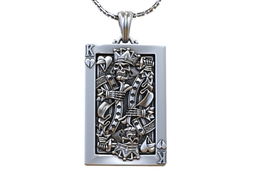 Pendant Playing Card Undead King of Hearts with Skulls in Crown 3D print model_2