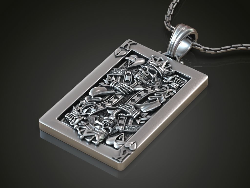 Pendant Playing Card Undead King of Hearts with Skulls in Crown 3D print model_7