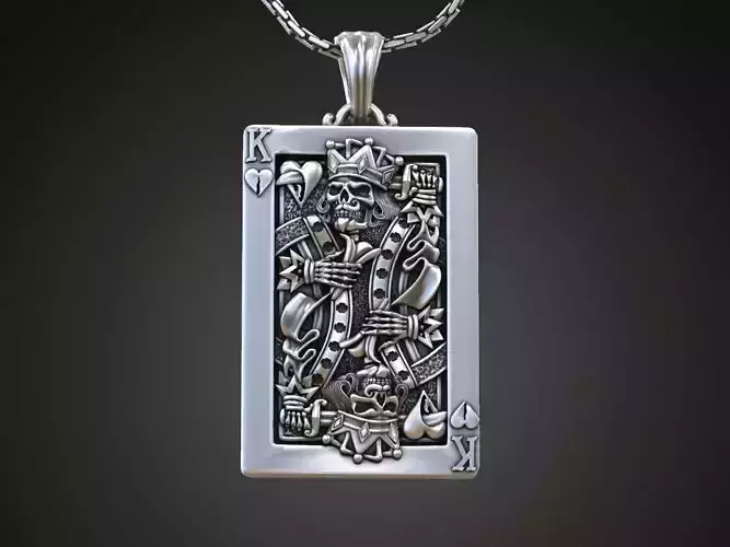 Pendant Playing Card Undead King of Hearts with Skulls in Crown 3D print model