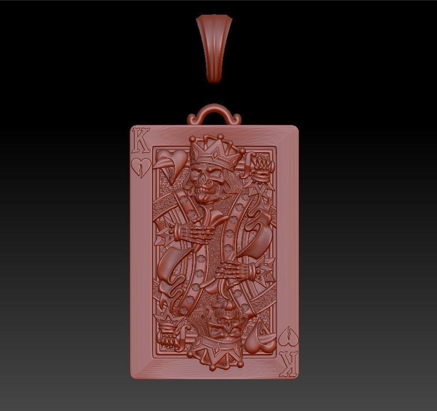 Pendant Playing Card Undead King of Hearts with Skulls in Crown 3D print model_12