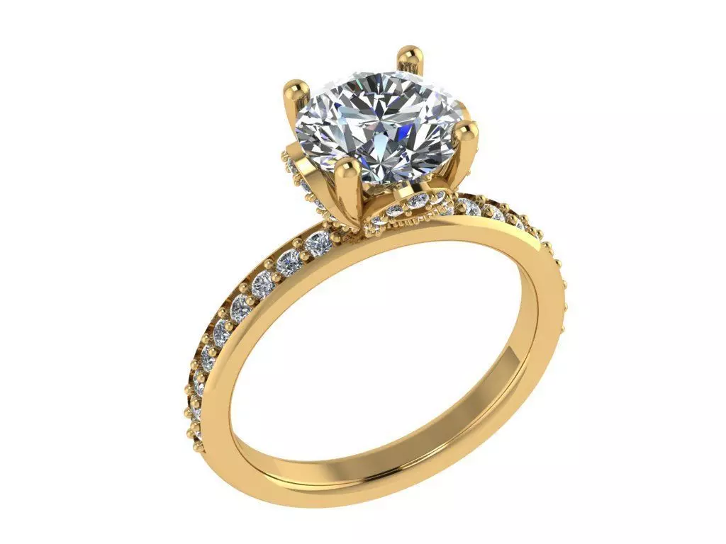 Ring442 gold engagement ring with diamonds 3D print model