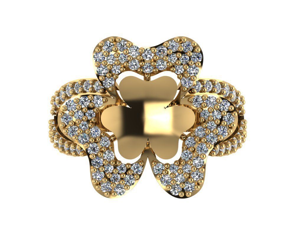 Ring445 gold flower ring with diamonds 3D print model_1