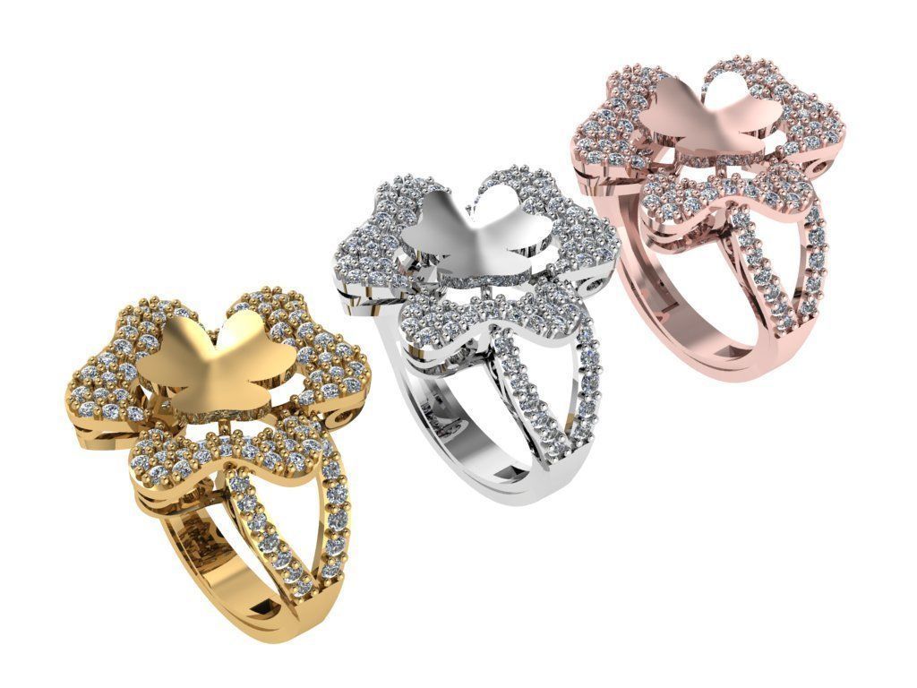 Ring445 gold flower ring with diamonds 3D print model_4