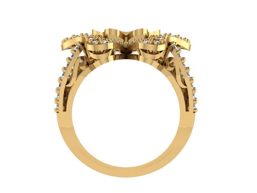Ring445 gold flower ring with diamonds 3D print model_2