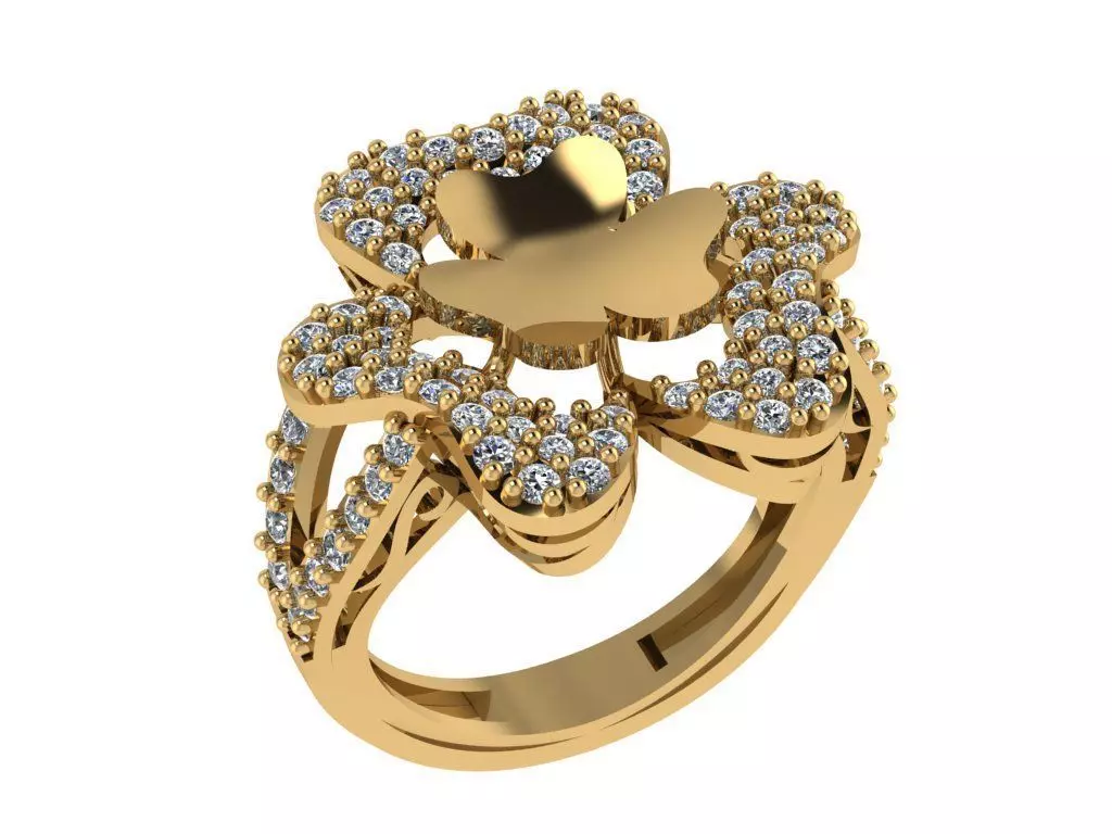 Ring445 gold flower ring with diamonds 3D print model_0