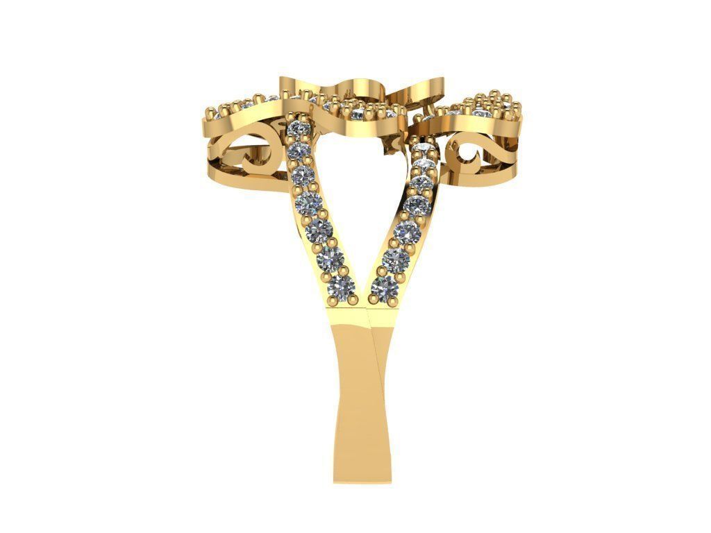 Ring445 gold flower ring with diamonds 3D print model_3