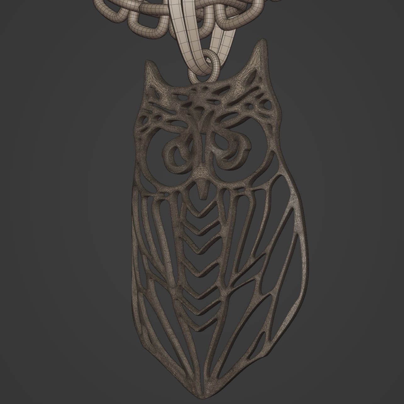 Owl Stylized Wireframe Pendant Amulet Necklace 3D print model_14