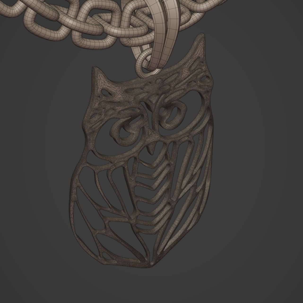 Owl Stylized Wireframe Pendant Amulet Necklace 3D print model_18