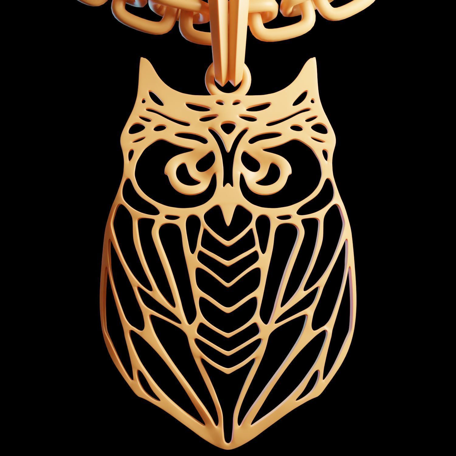 Owl Stylized Wireframe Pendant Amulet Necklace 3D print model_7