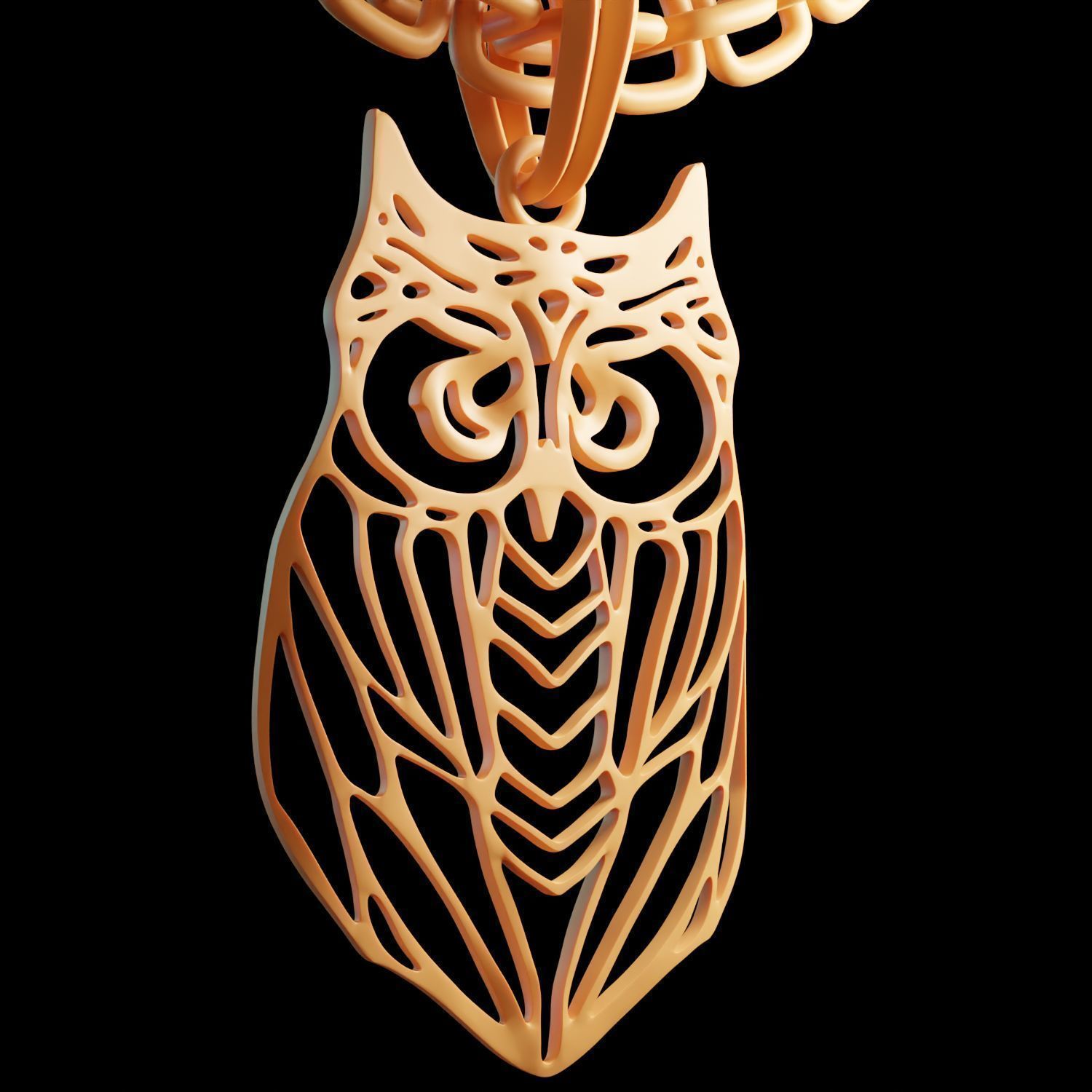 Owl Stylized Wireframe Pendant Amulet Necklace 3D print model_9