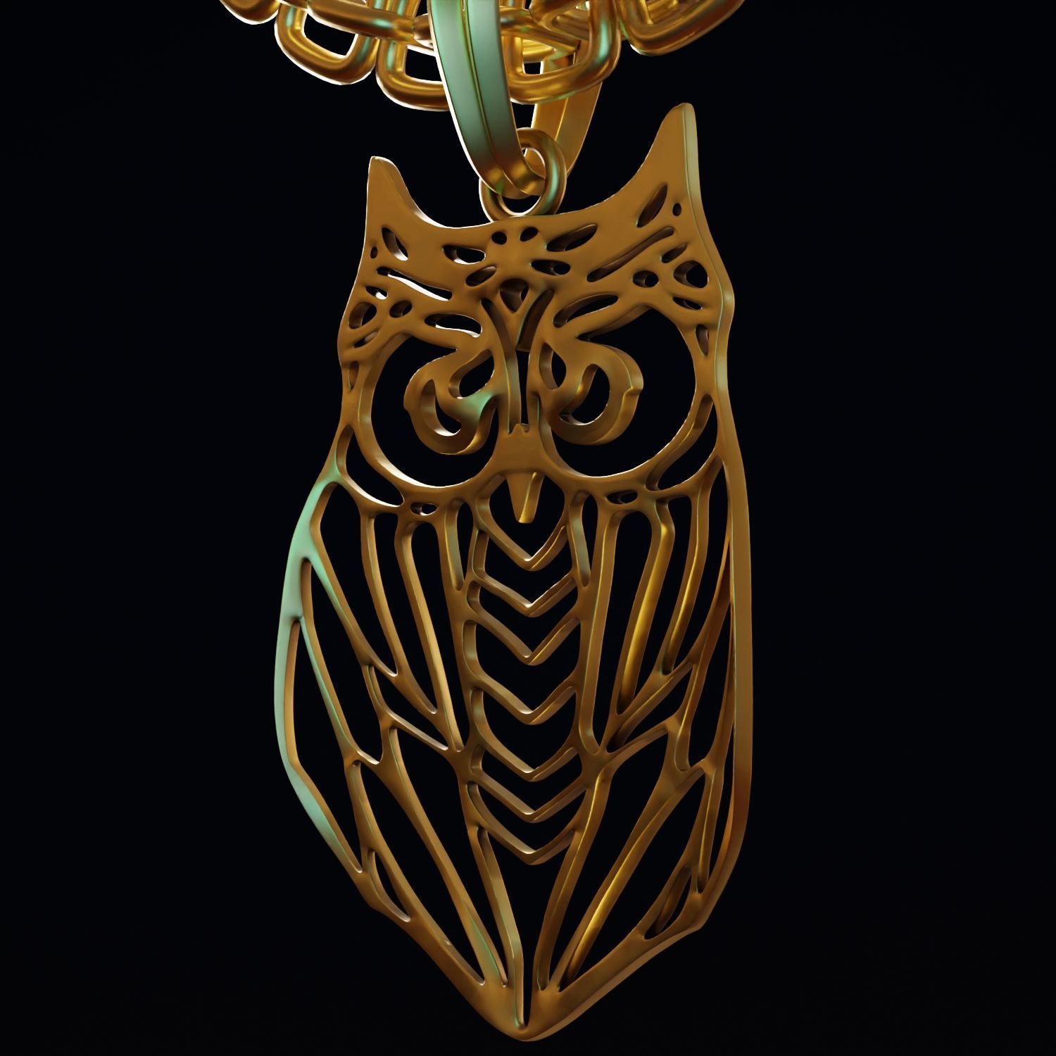 Owl Stylized Wireframe Pendant Amulet Necklace 3D print model_5