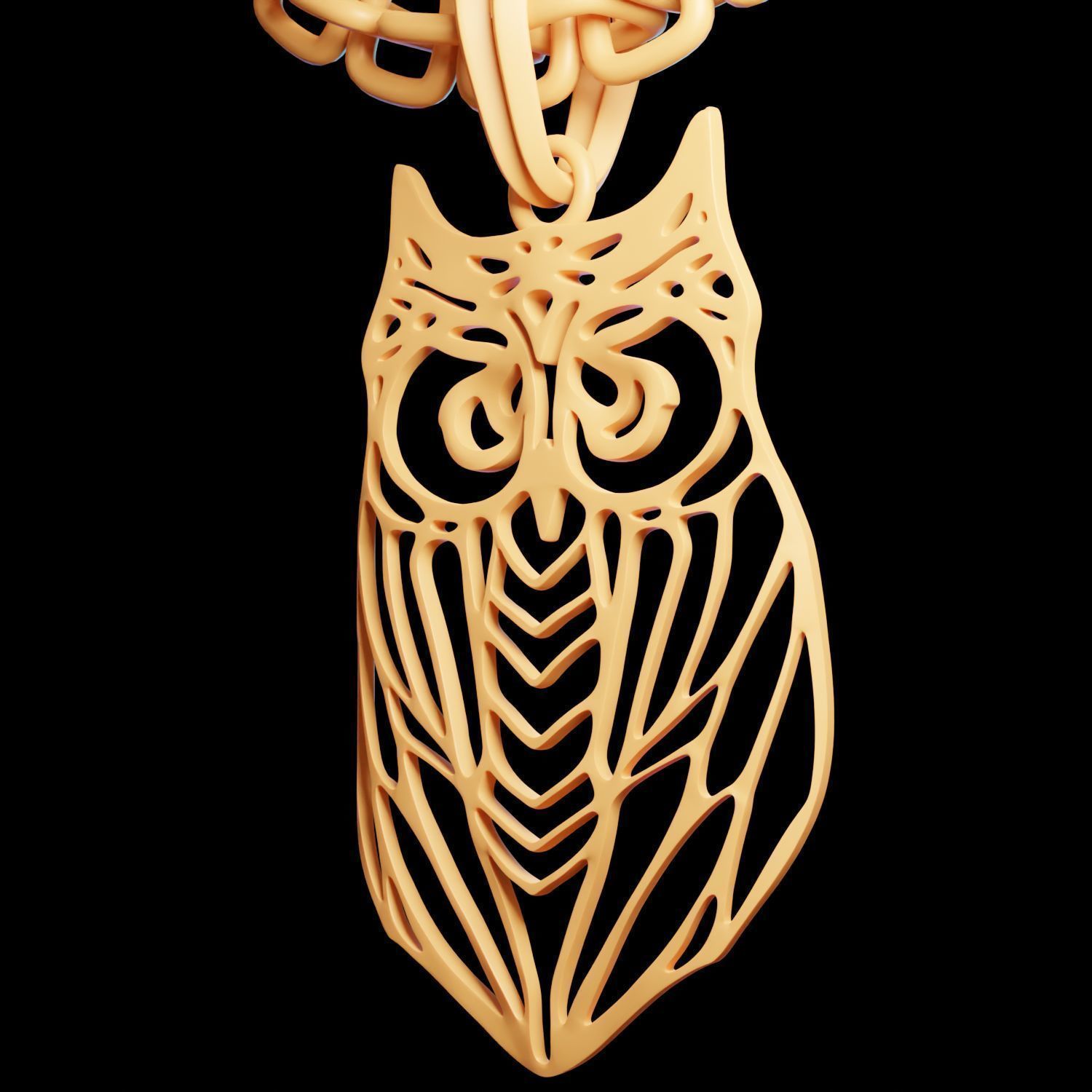 Owl Stylized Wireframe Pendant Amulet Necklace 3D print model_8