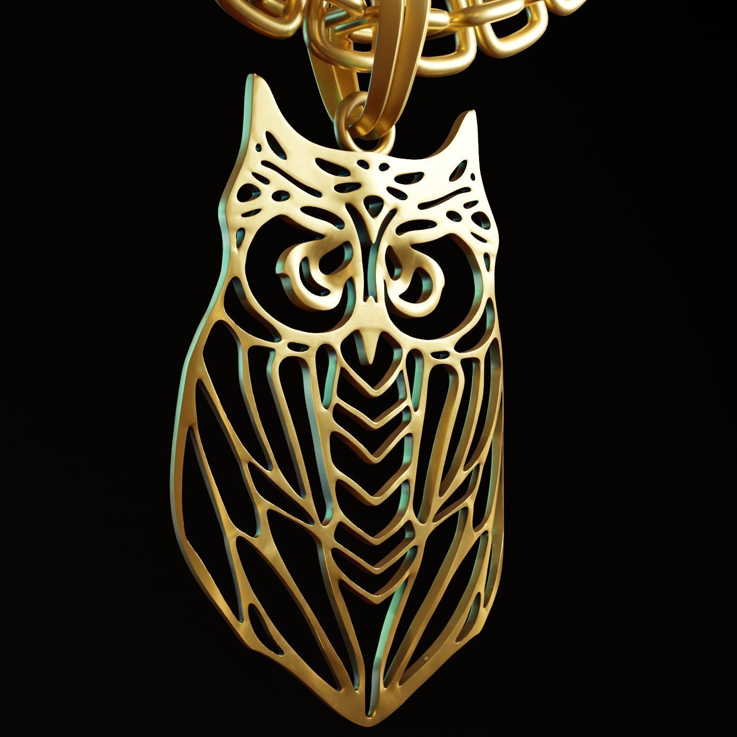Owl Stylized Wireframe Pendant Amulet Necklace 3D print model_3