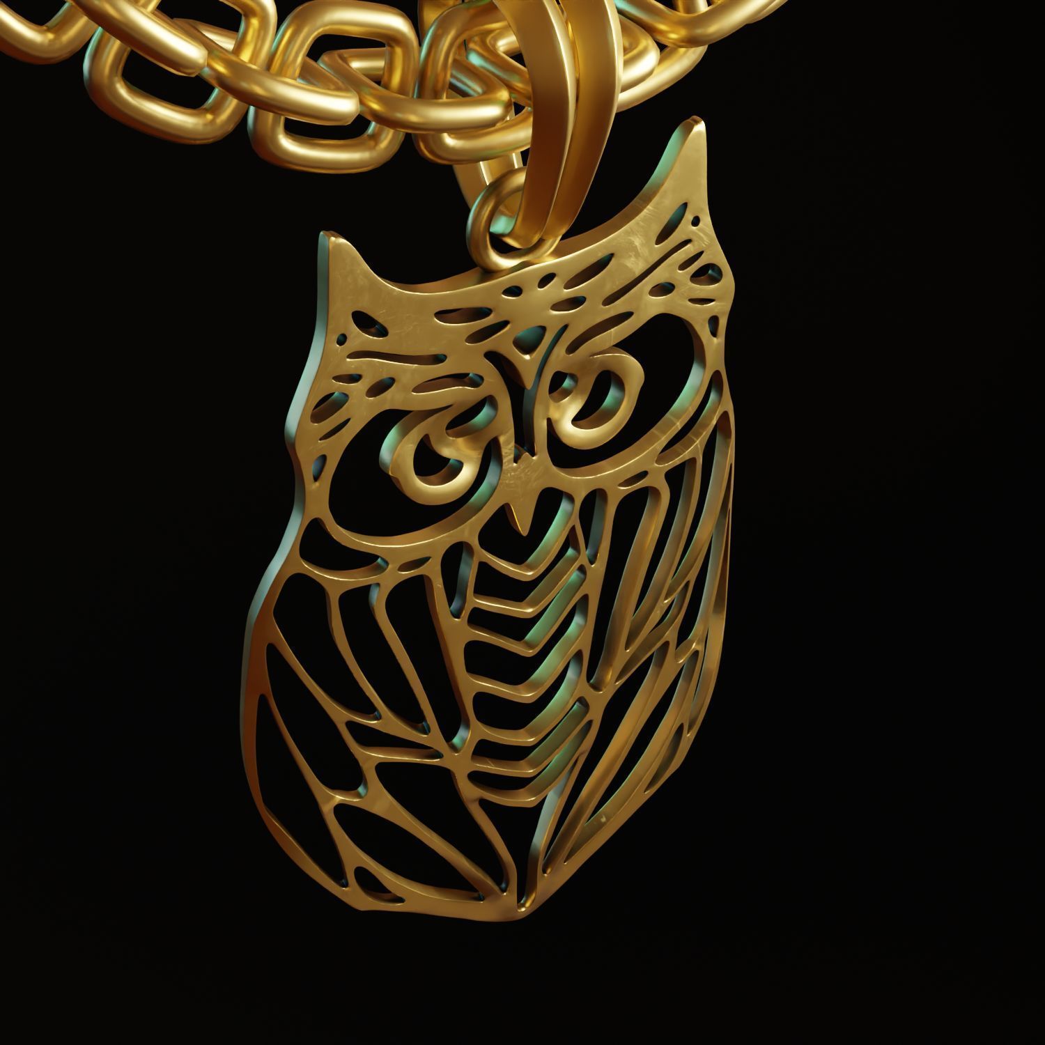 Owl Stylized Wireframe Pendant Amulet Necklace 3D print model_6