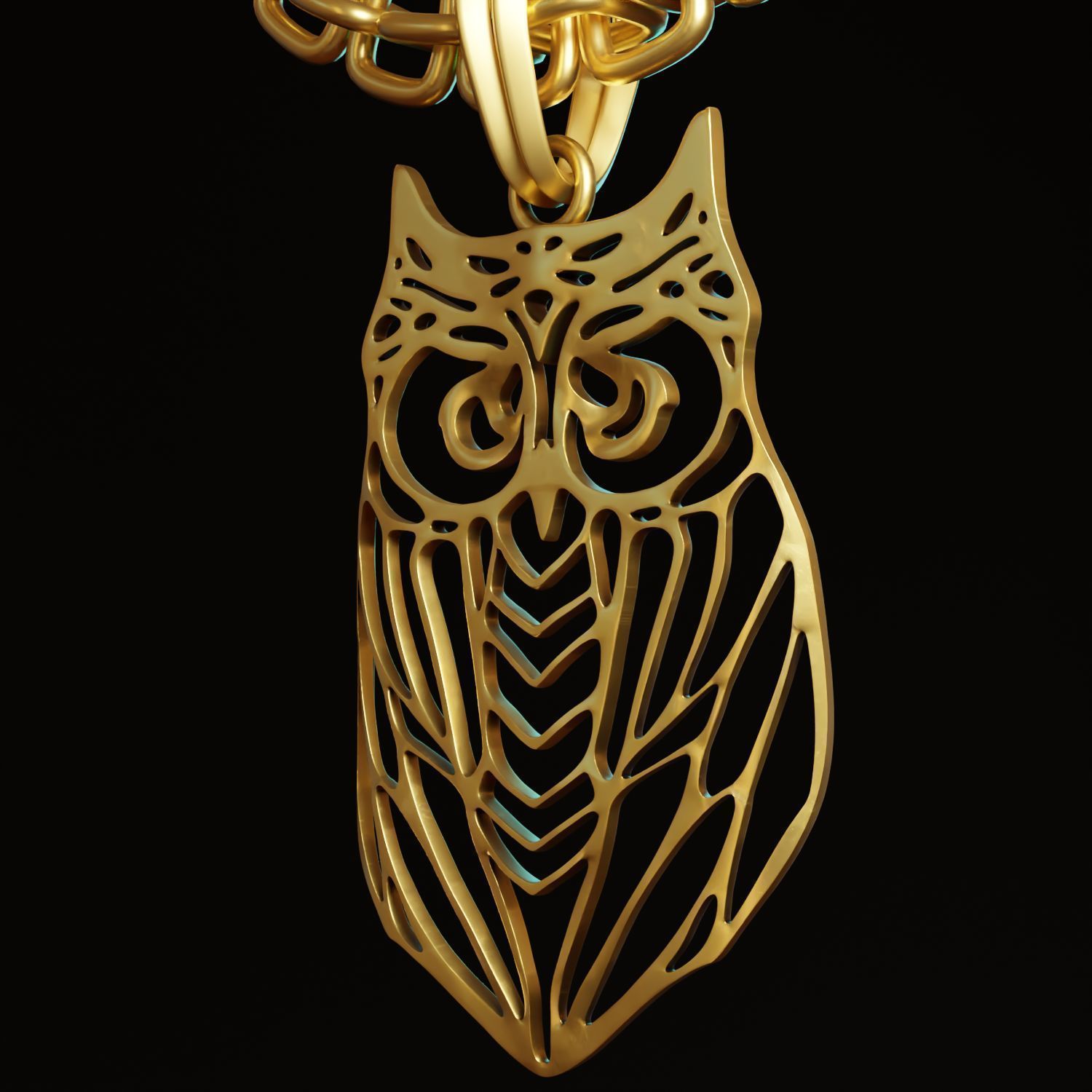 Owl Stylized Wireframe Pendant Amulet Necklace 3D print model_1