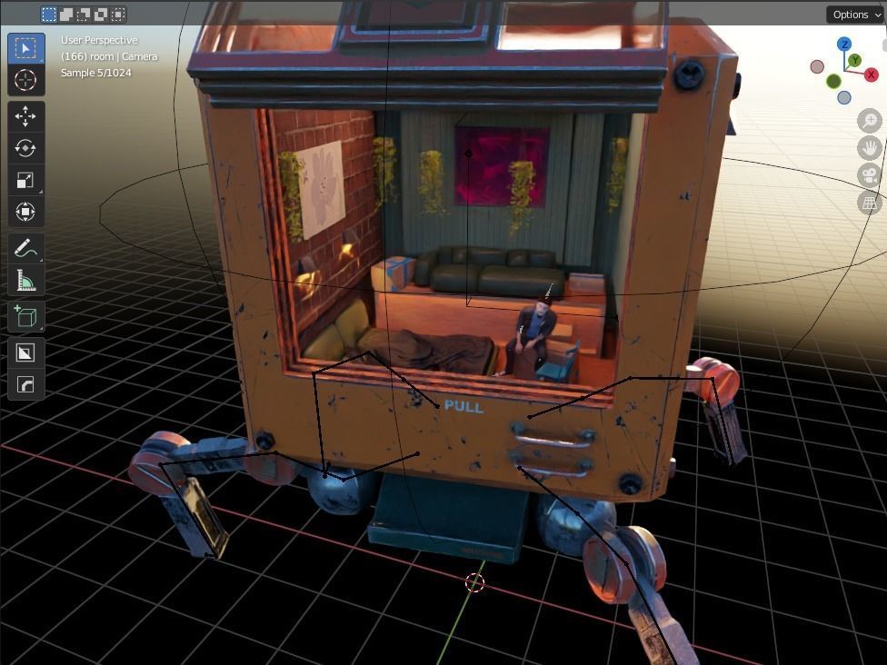 cubey orange robot with light 3D model_2