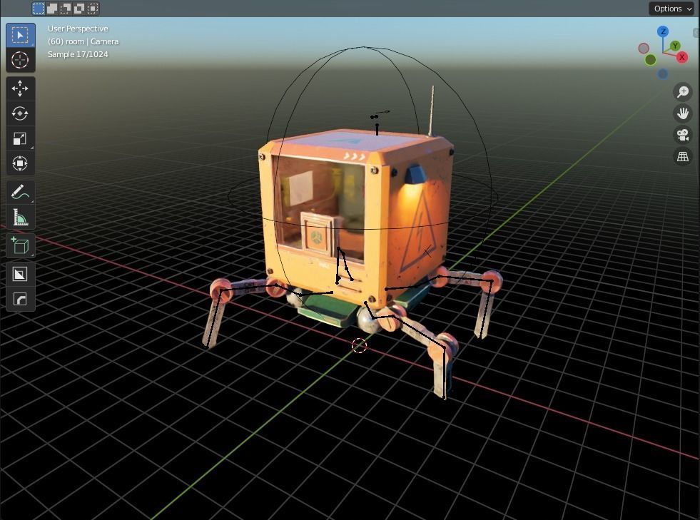 cubey orange robot with light 3D model_4