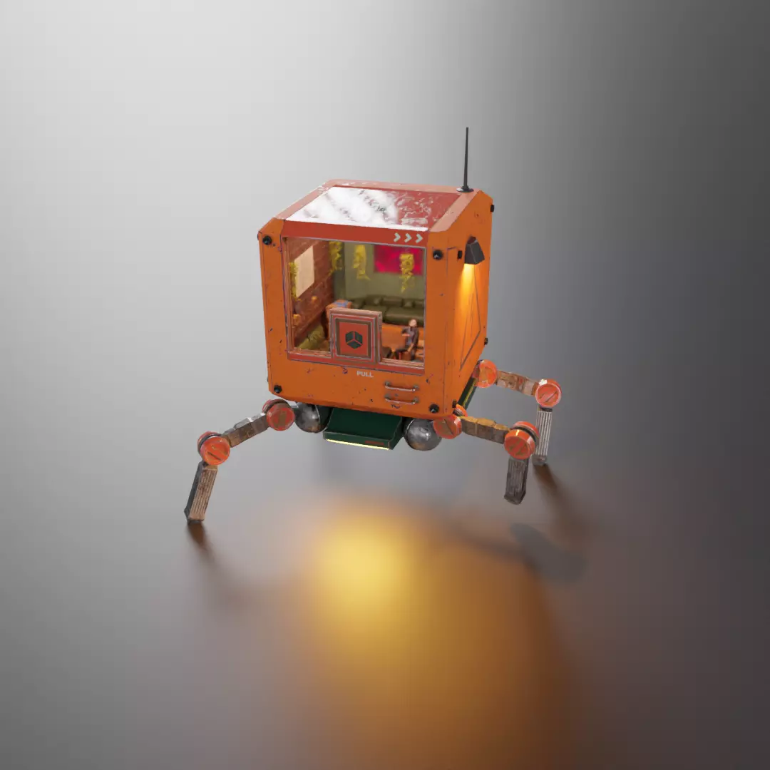 cubey orange robot with light 3D model_0