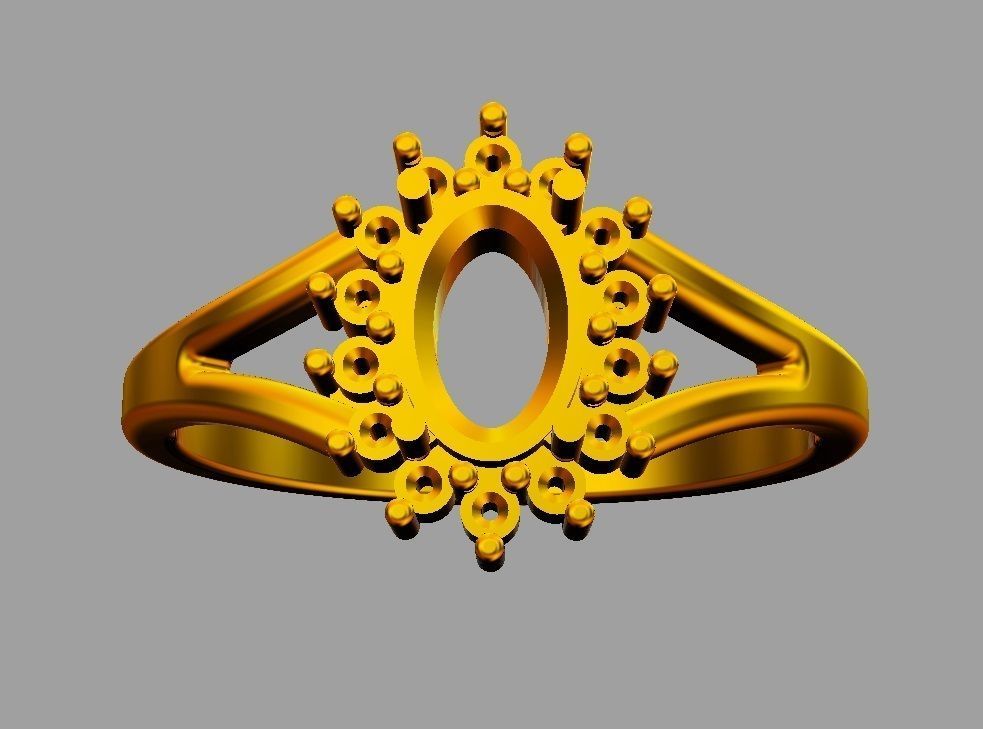 Oval Gemstone Ring 3D print model_9