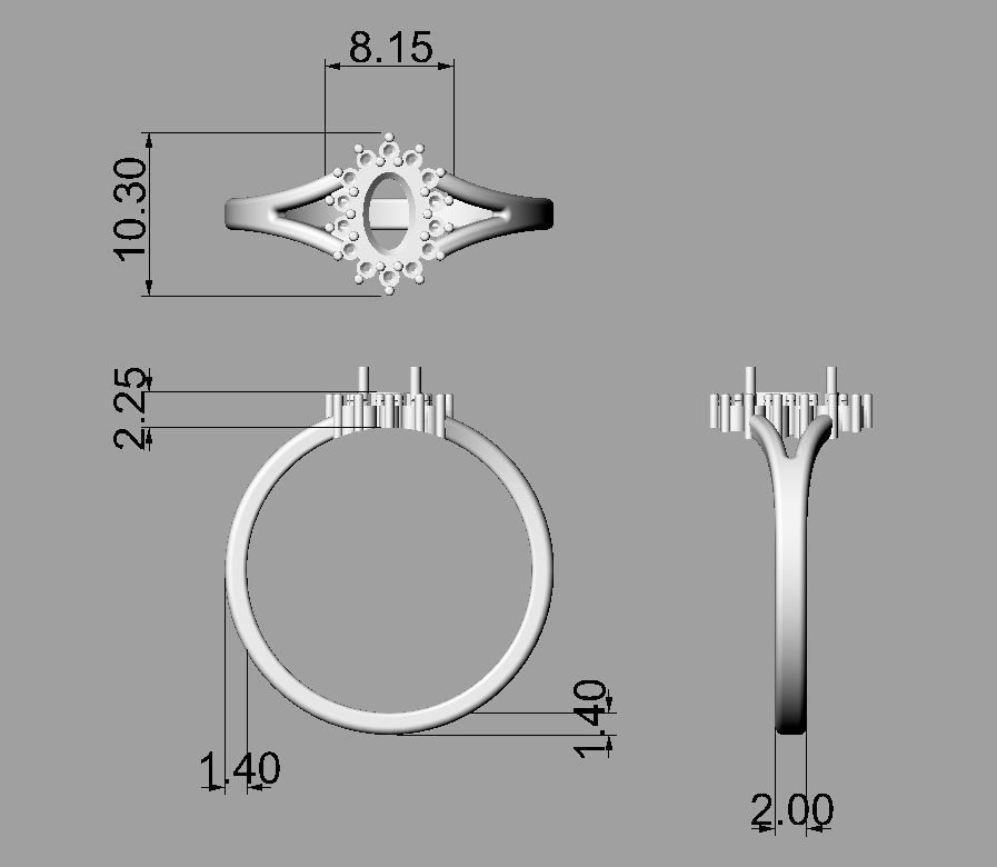 Oval Gemstone Ring 3D print model_4