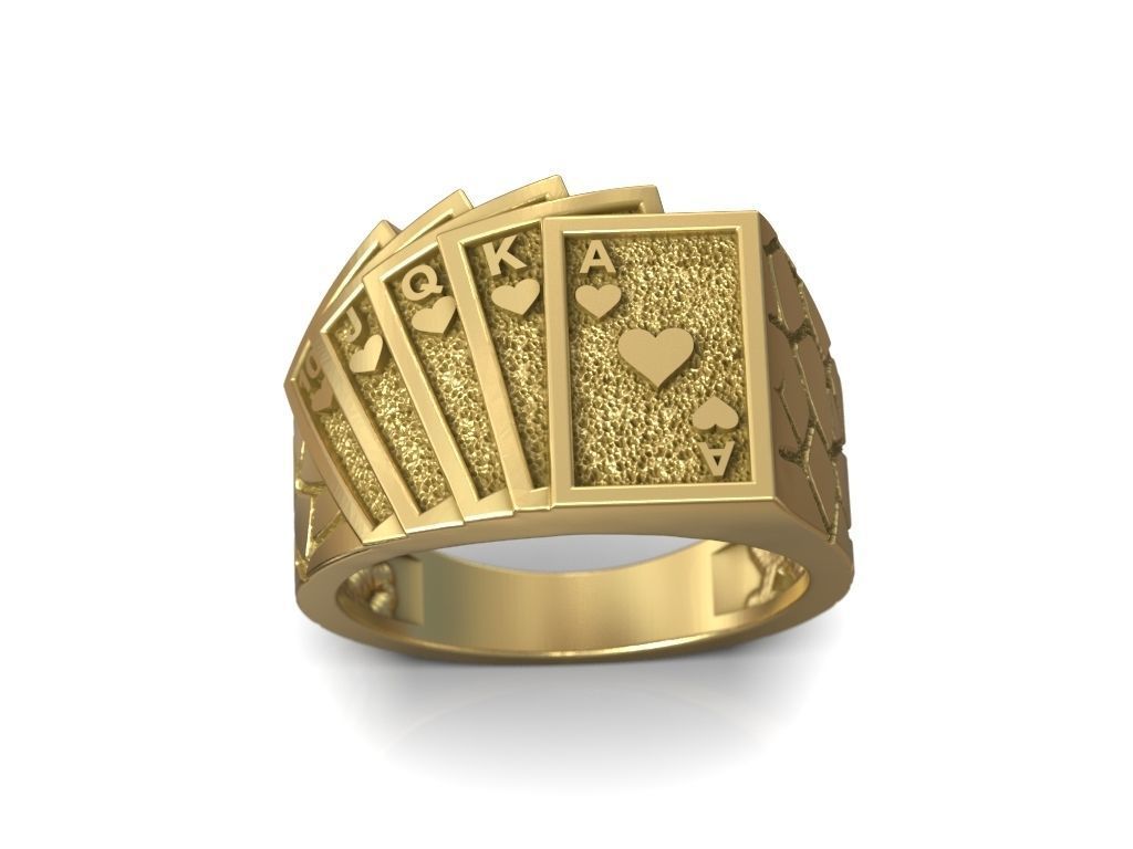 Ring playing cards poker hearts royal flush  3D print model_2