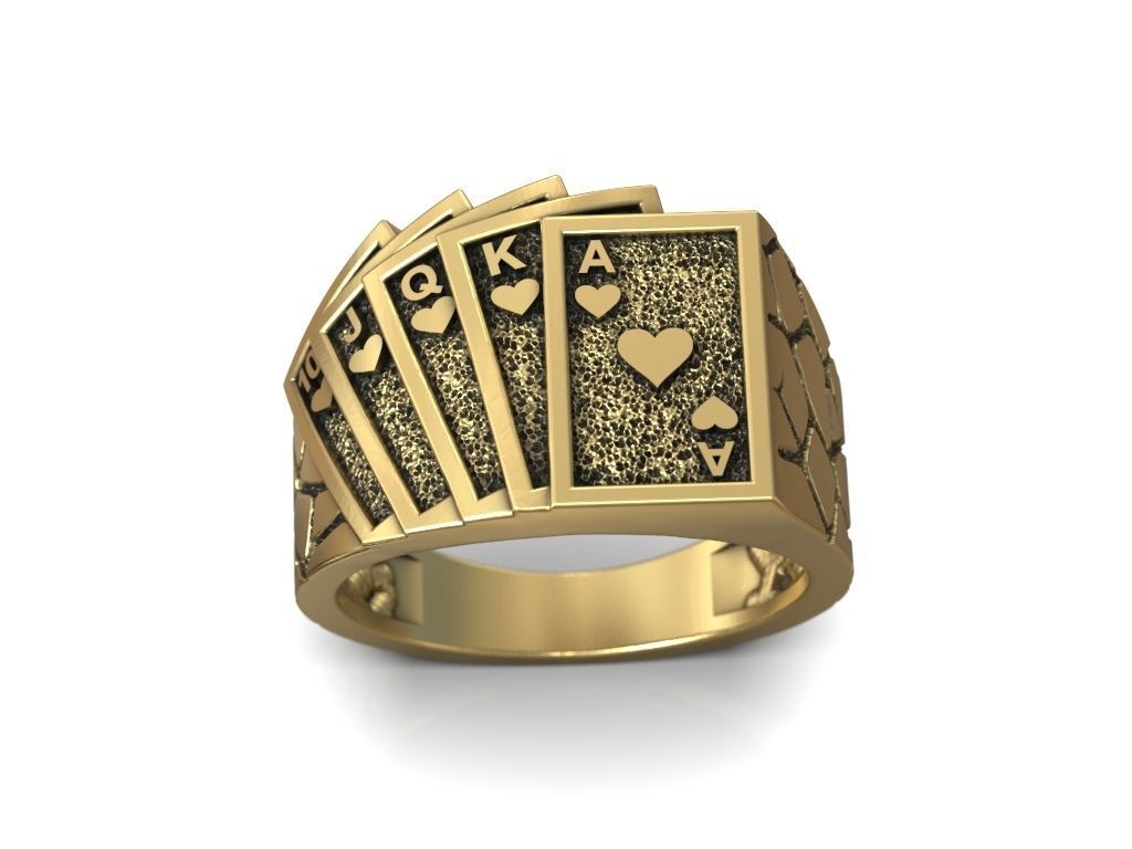 Ring playing cards poker hearts royal flush  3D print model_6