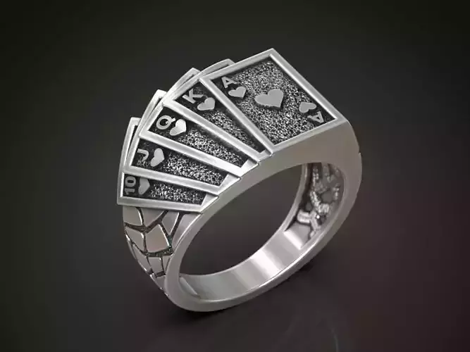 Ring playing cards poker hearts royal flush  3D print model