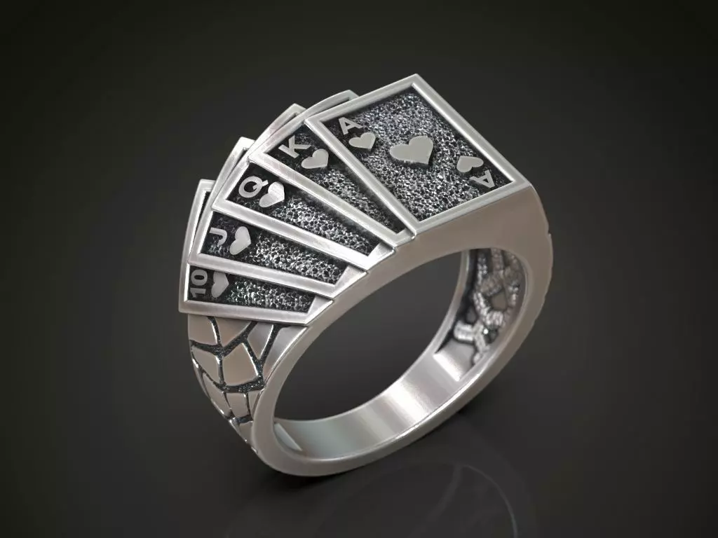 Ring playing cards poker hearts royal flush  3D print model_0