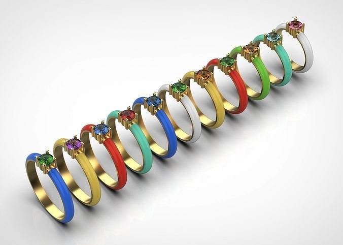 Enamel Ring with Round Stone Pack  - 15 - 20mm N27 3D print model