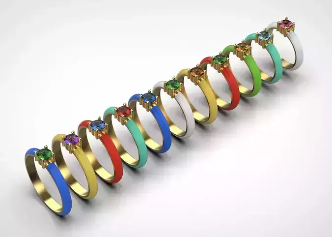 Enamel Ring with Round Stone Pack  - 15 - 20mm N27