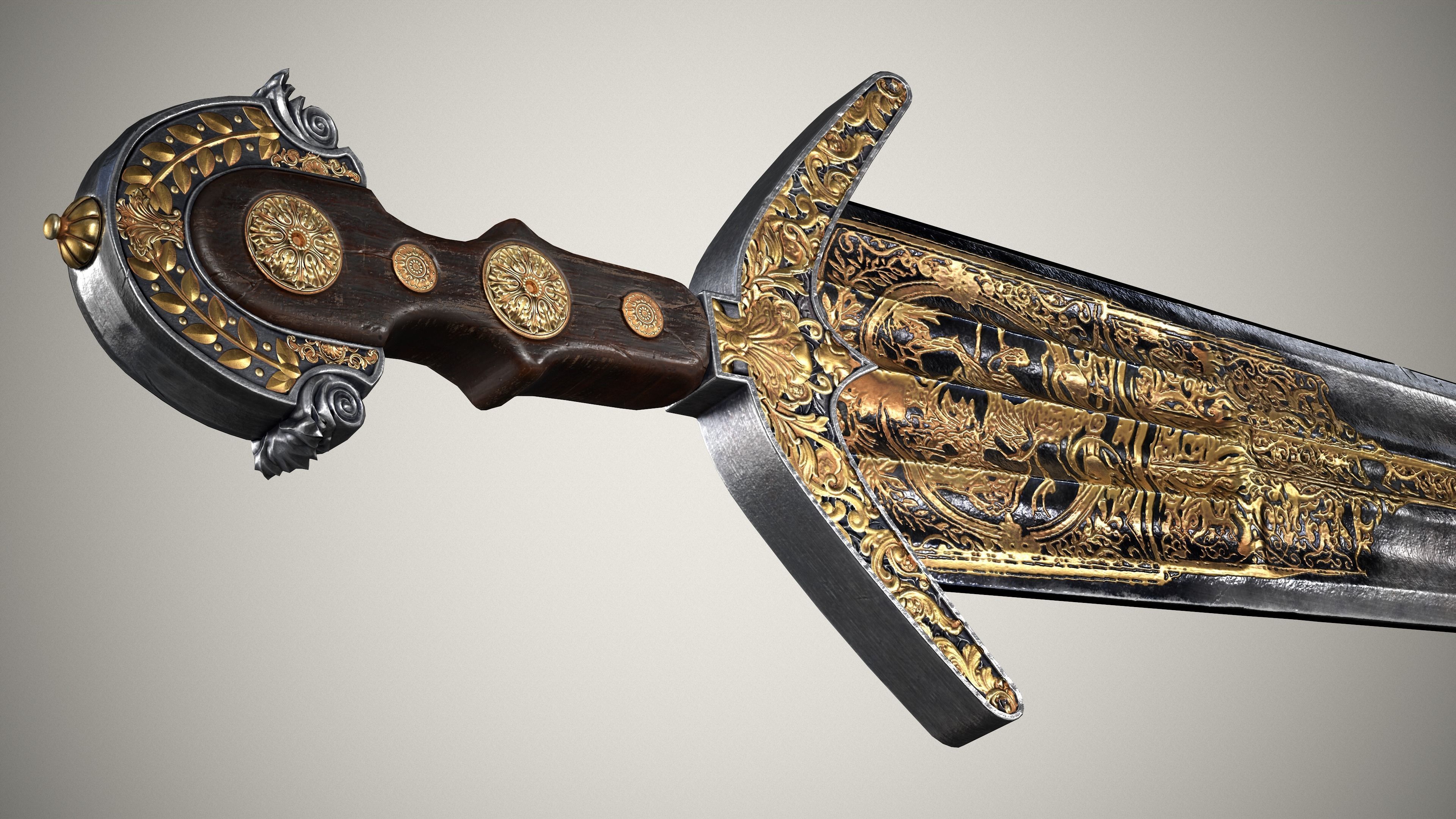 Cinquedea Short Sword Low-poly 3D model_2