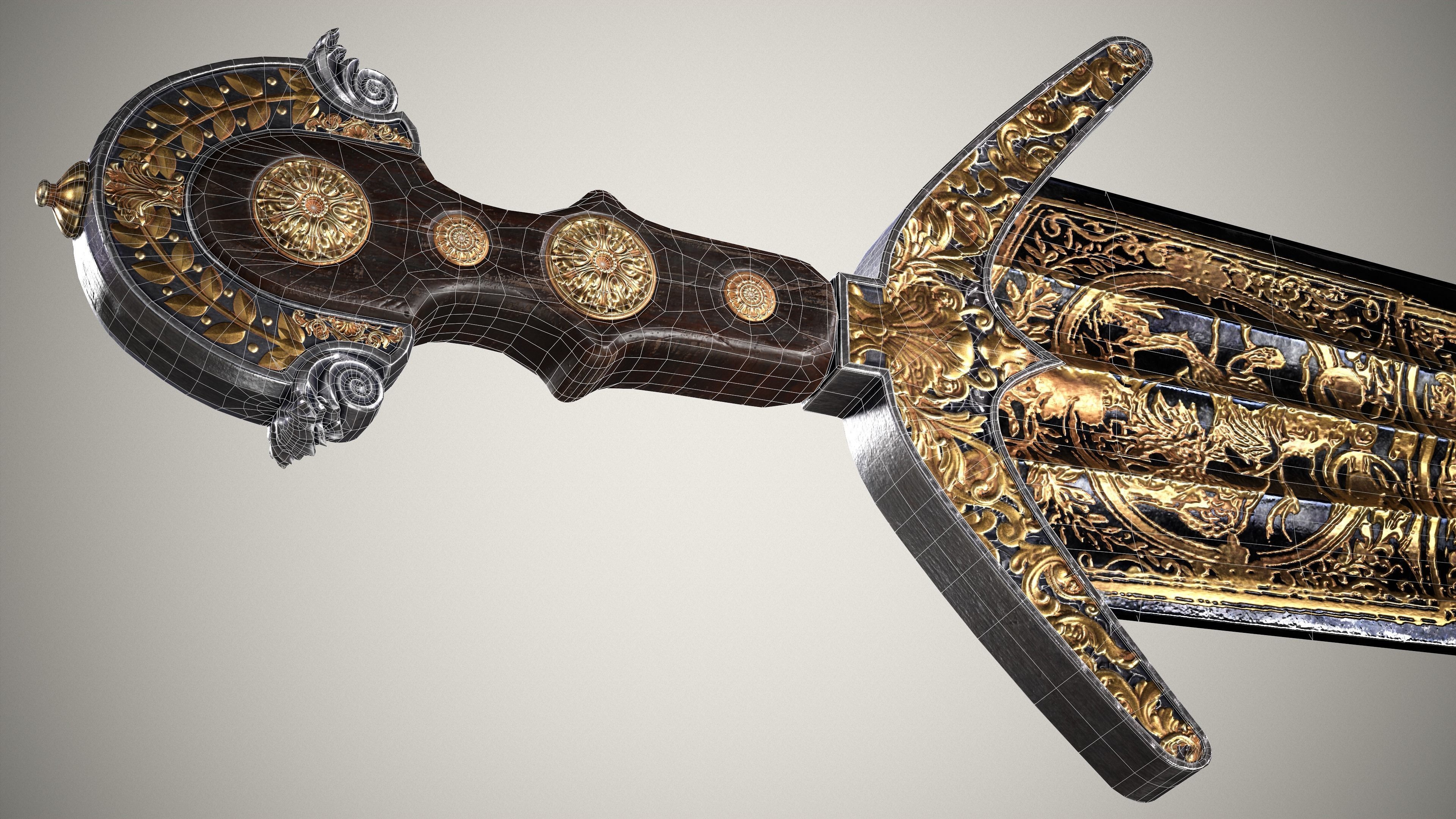 Cinquedea Short Sword Low-poly 3D model_1