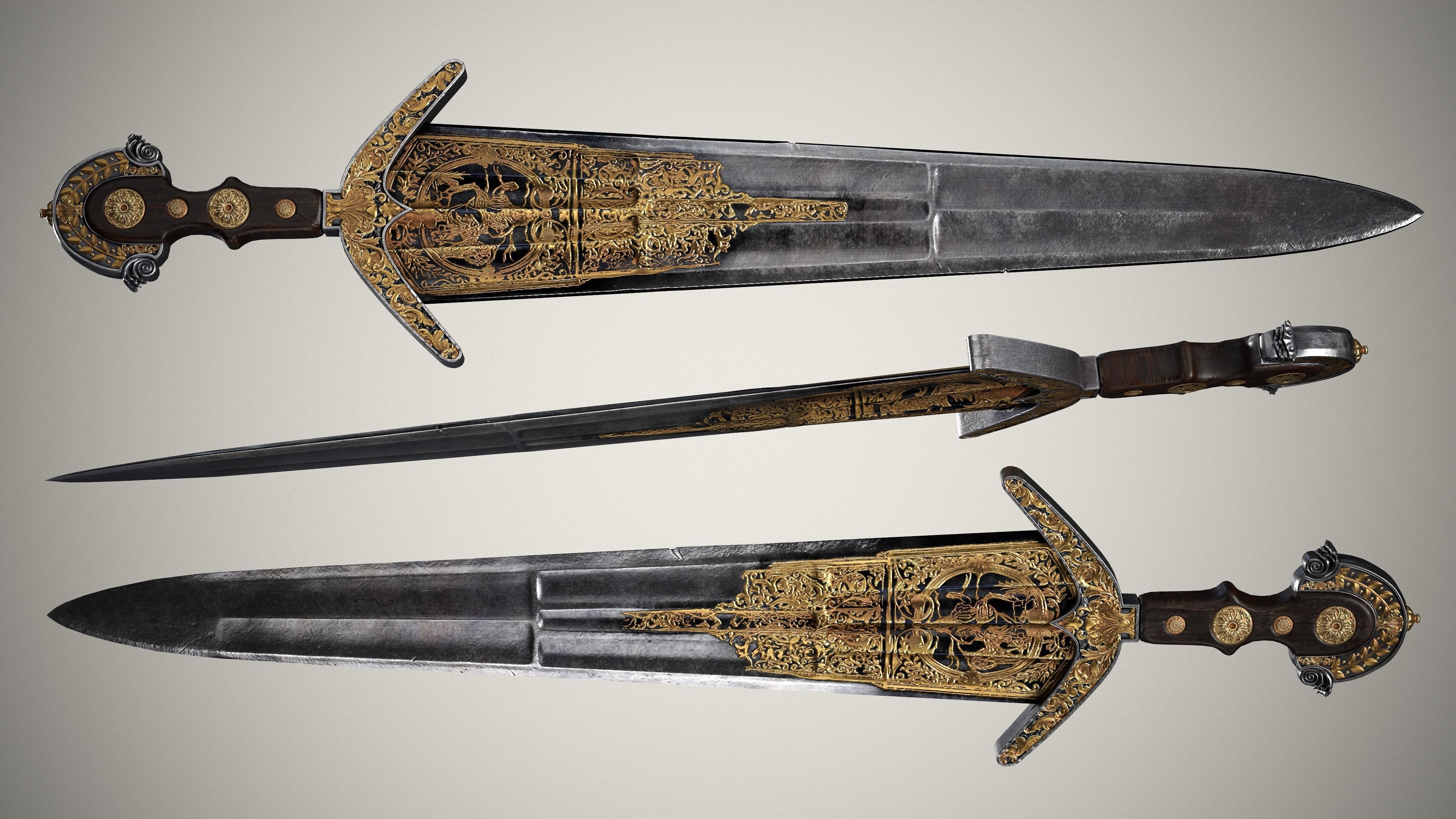 Cinquedea Short Sword Low-poly 3D model_4