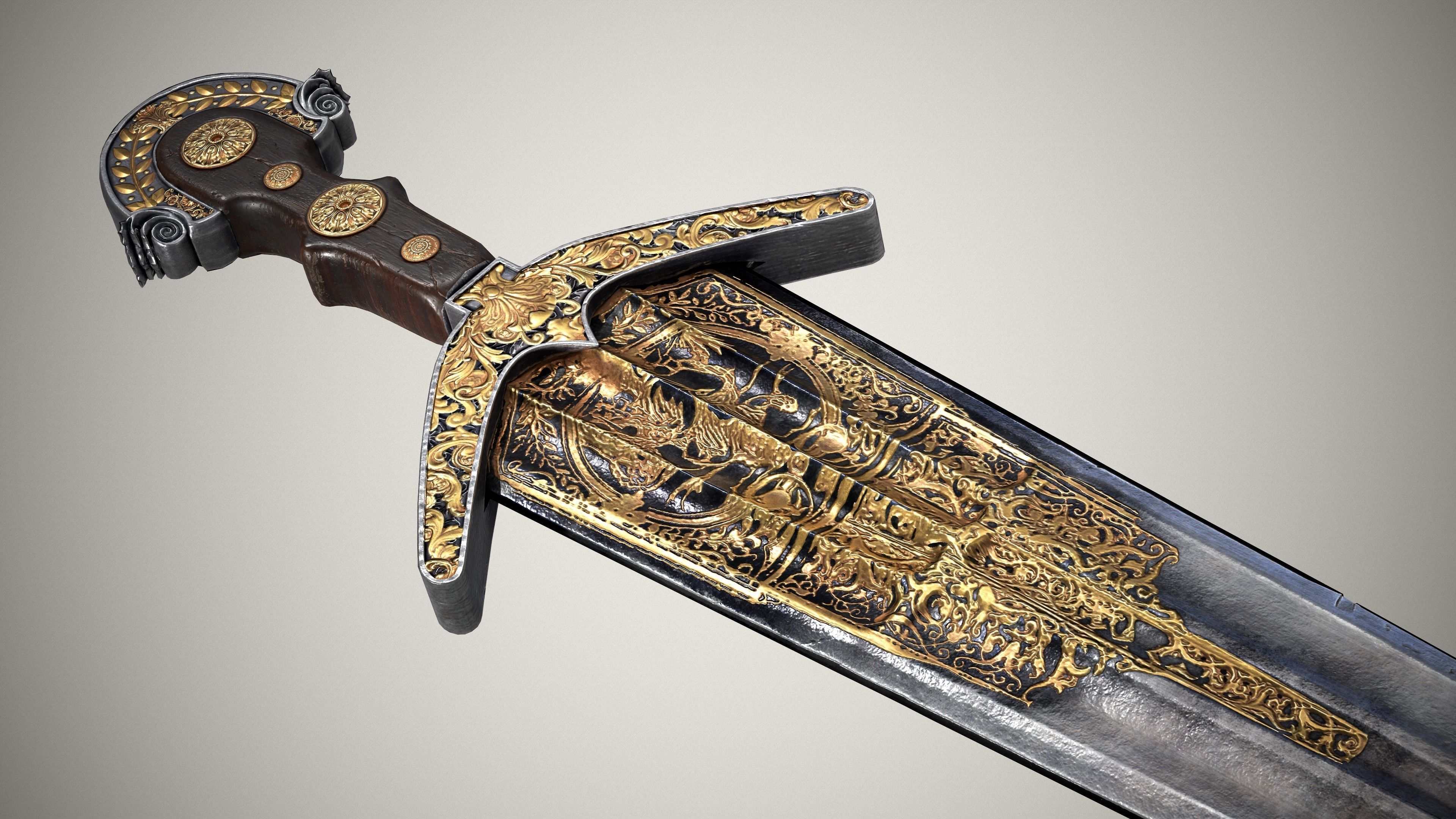 Cinquedea Short Sword Low-poly 3D model_3