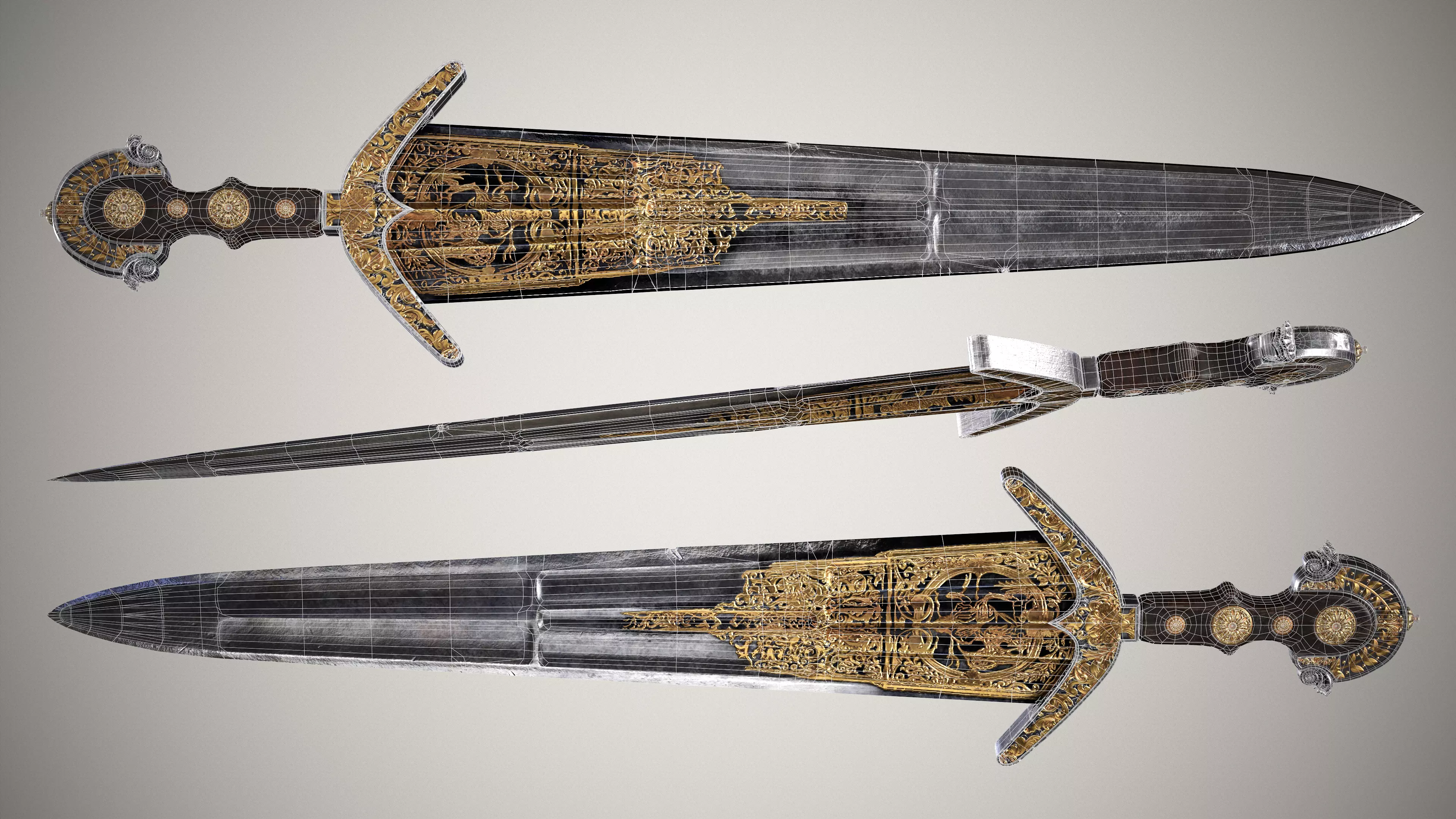 Cinquedea Short Sword Low-poly 3D model_0