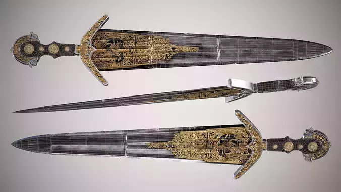 Cinquedea Short Sword Low-poly 3D model