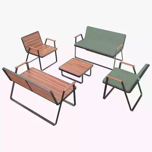 Makemake Teak garden set By Terraforma with Benches Chairs Table 3D model