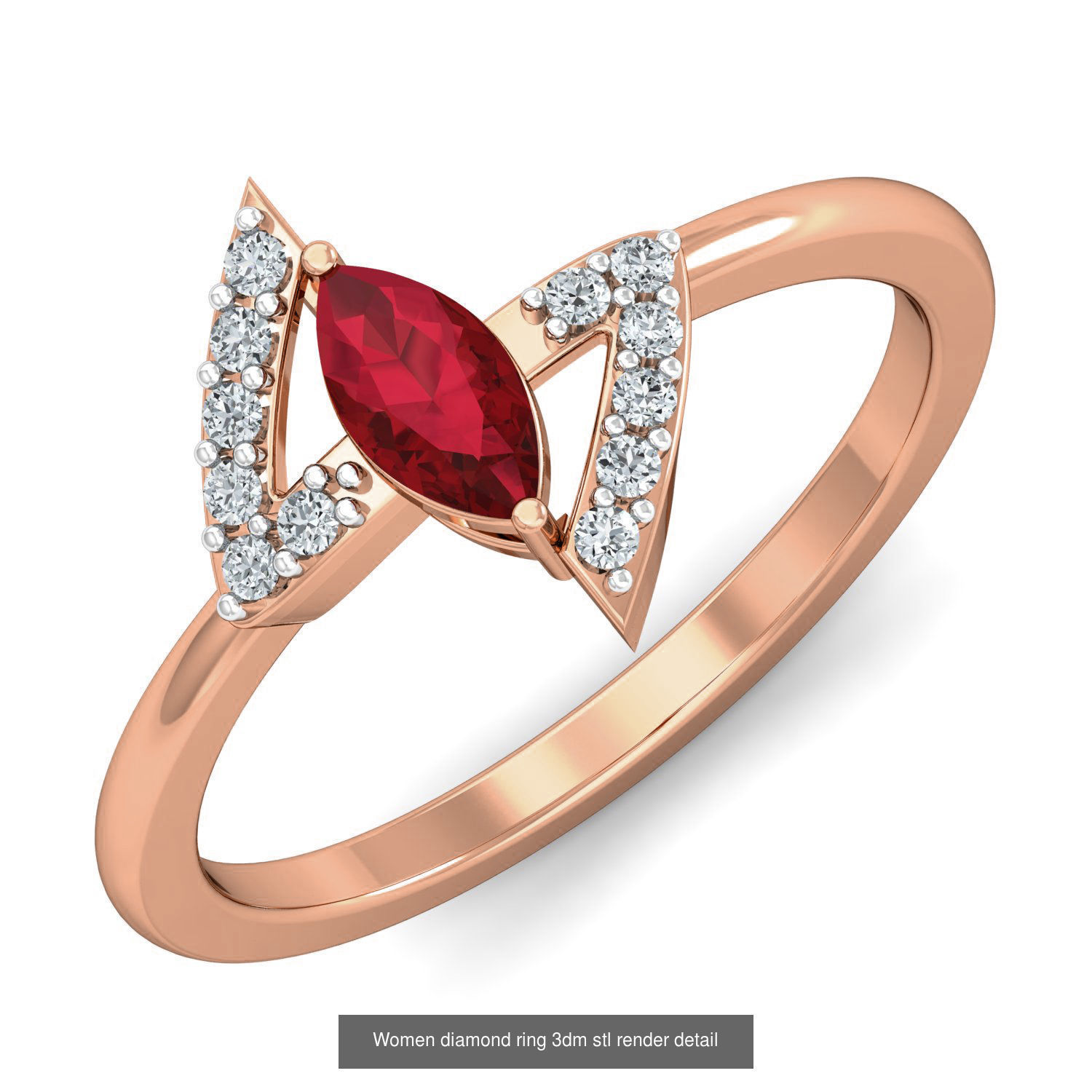129 Women diamond ring  3dm stl render  3D Model Collection_44