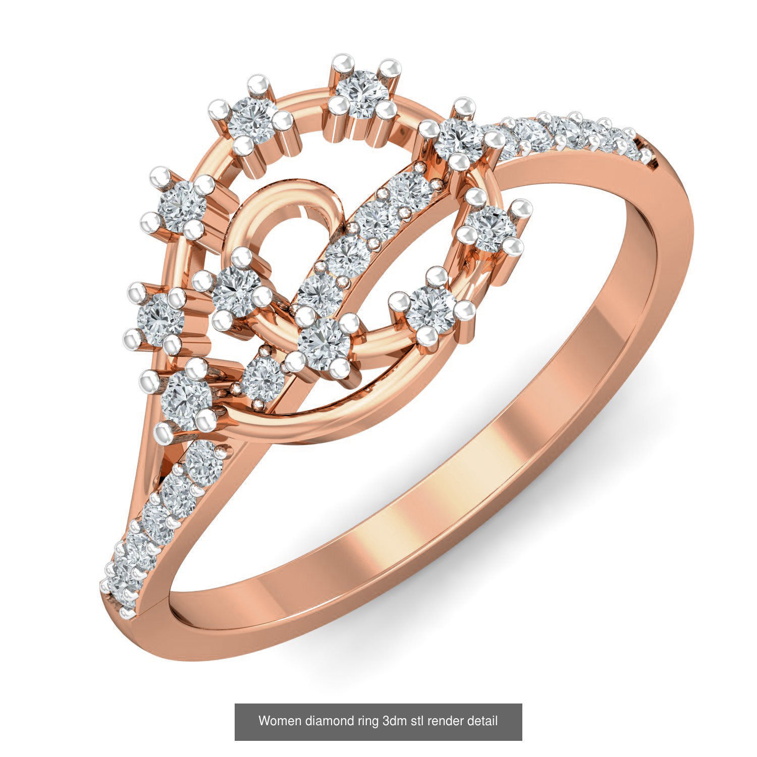 129 Women diamond ring  3dm stl render  3D Model Collection_79