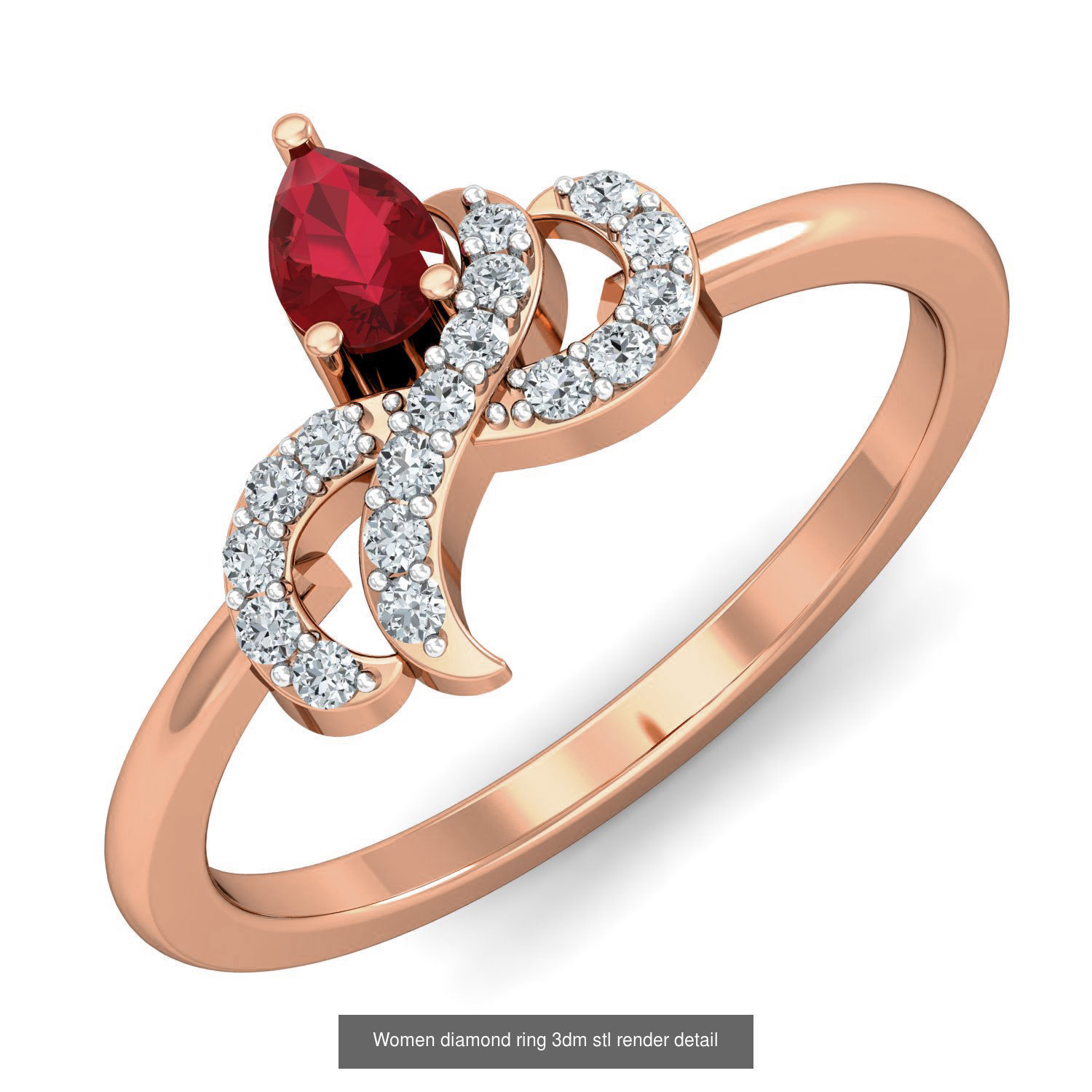 129 Women diamond ring  3dm stl render  3D Model Collection_42