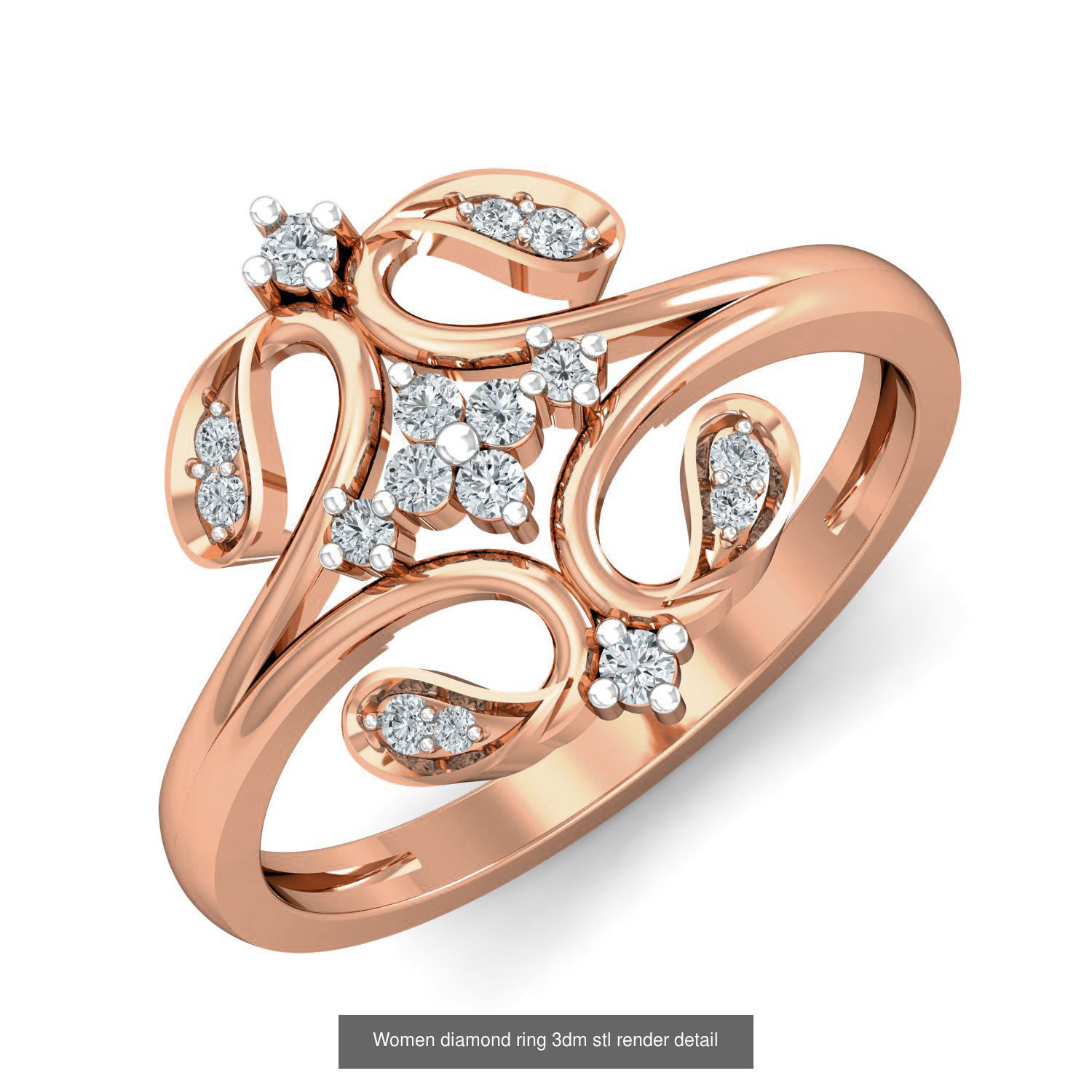 129 Women diamond ring  3dm stl render  3D Model Collection_62