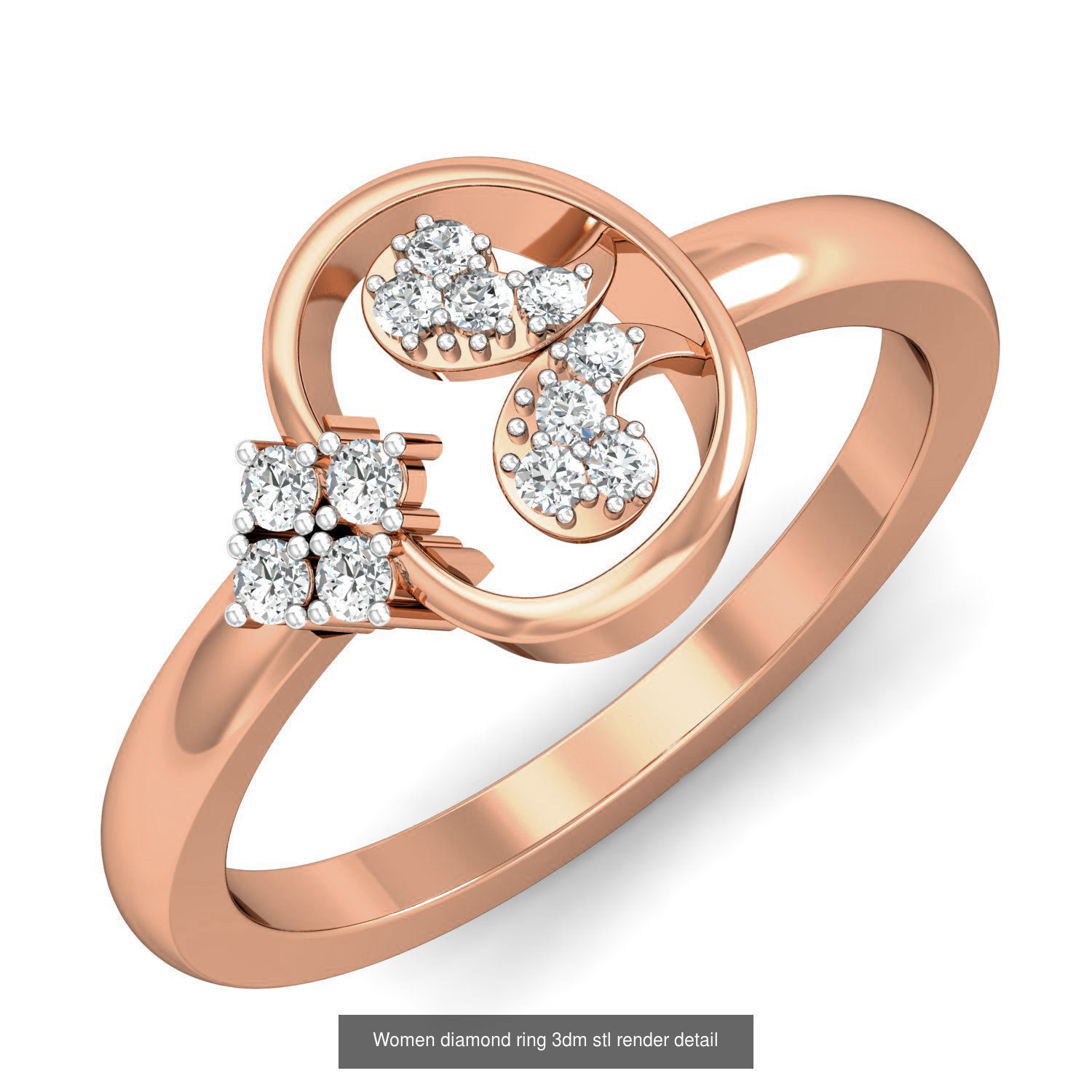 129 Women diamond ring  3dm stl render  3D Model Collection_17