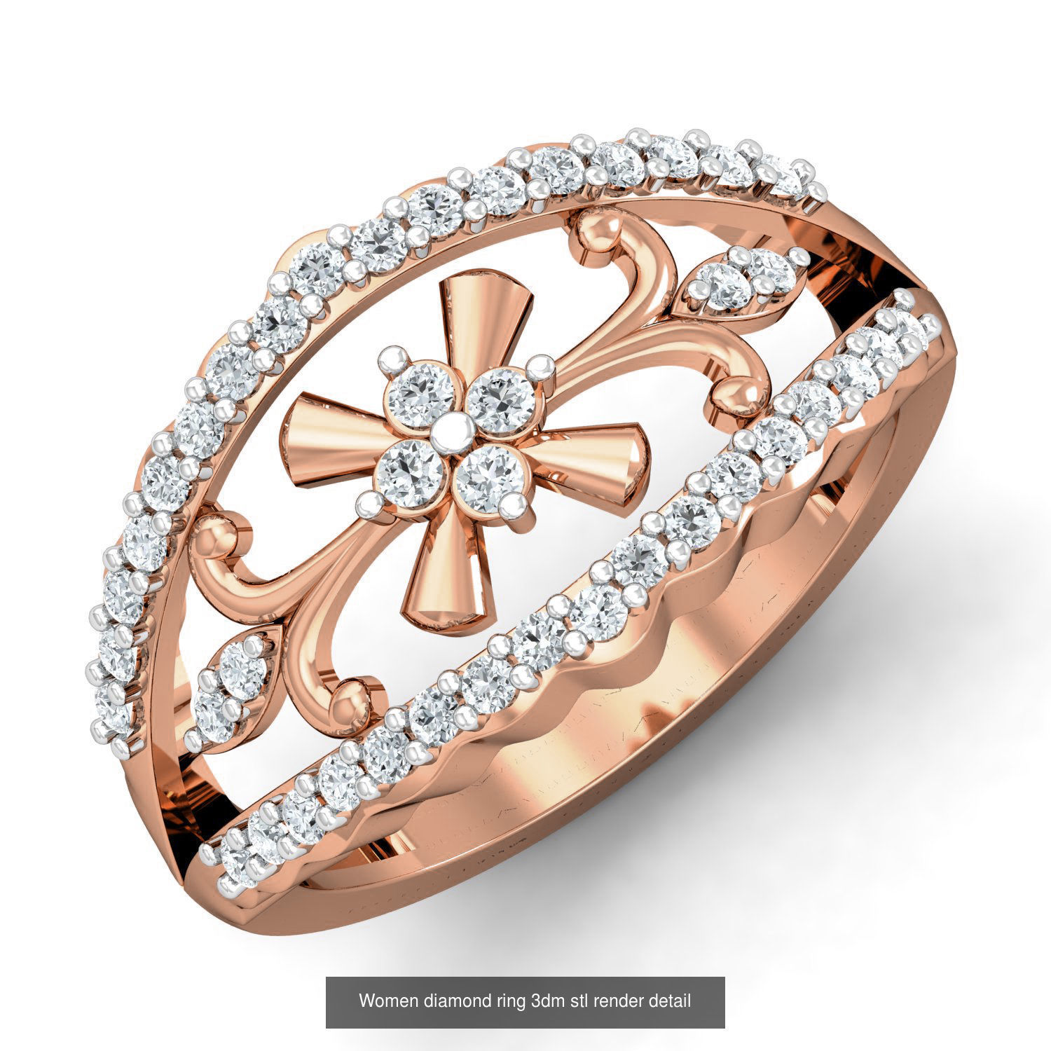 129 Women diamond ring  3dm stl render  3D Model Collection_11