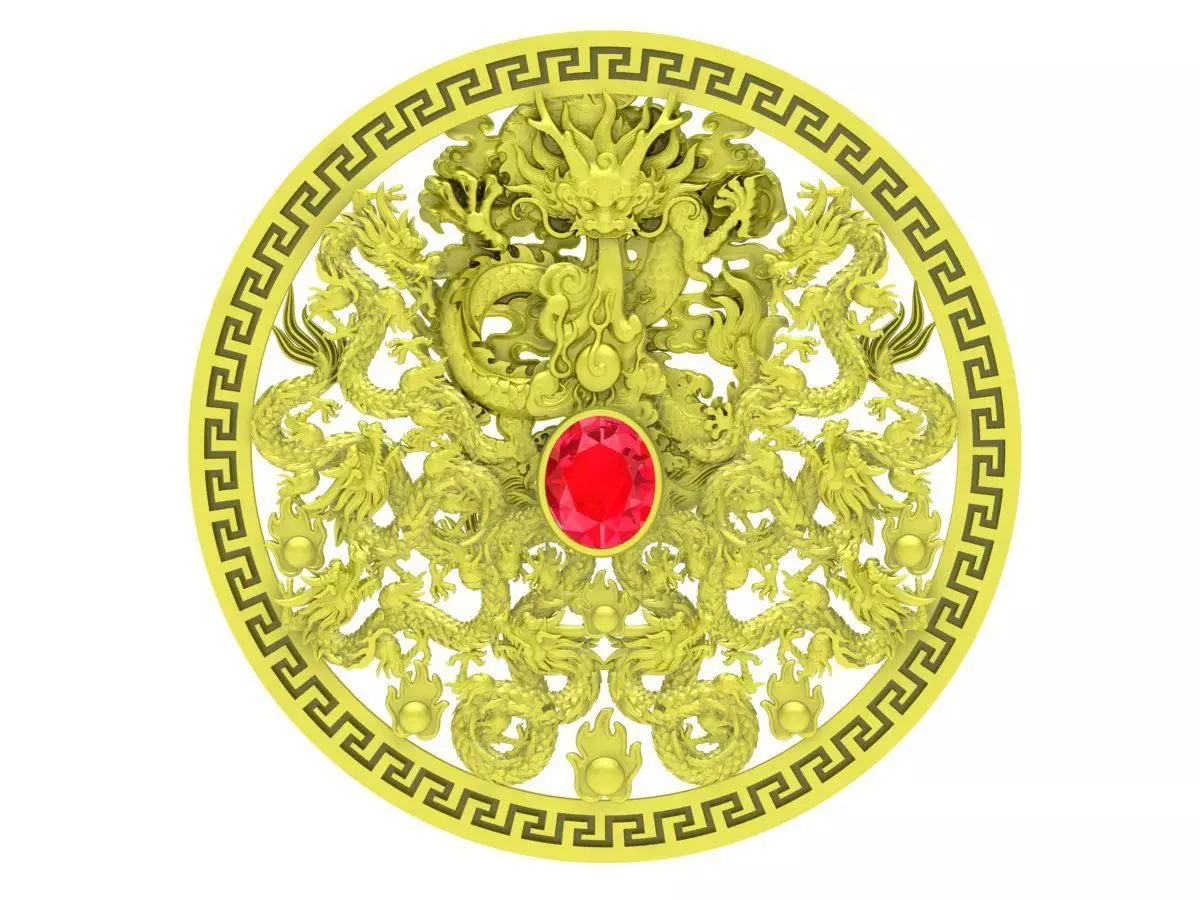 Luxury Chinese Dragon Filigree Round Pendant 3D Model 4035 3D print model