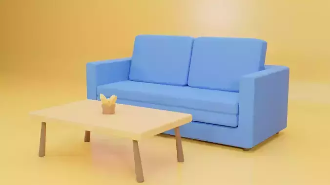 Simple Sofa and Table Model Lowpoly
